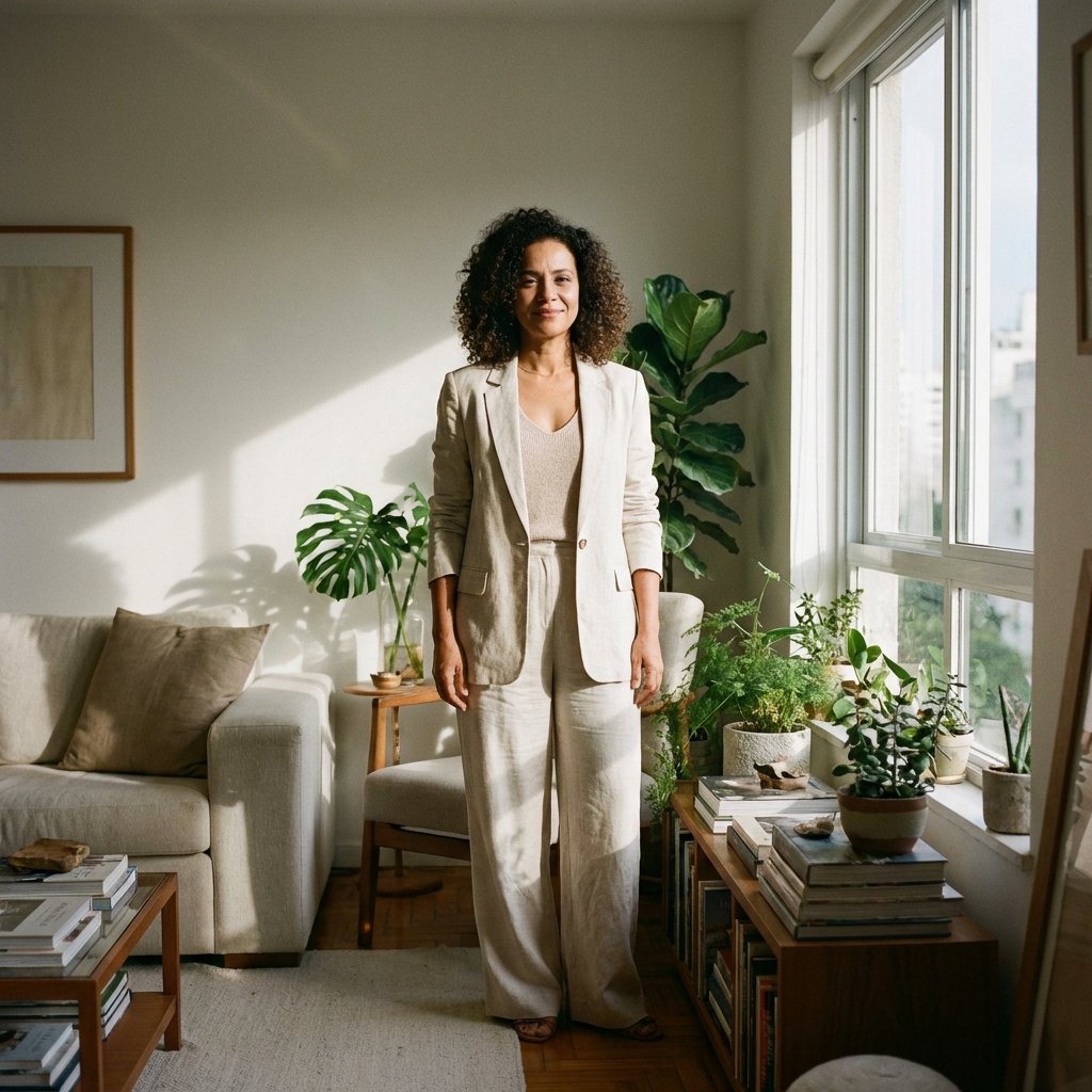 Mulher sorrindo tranquila