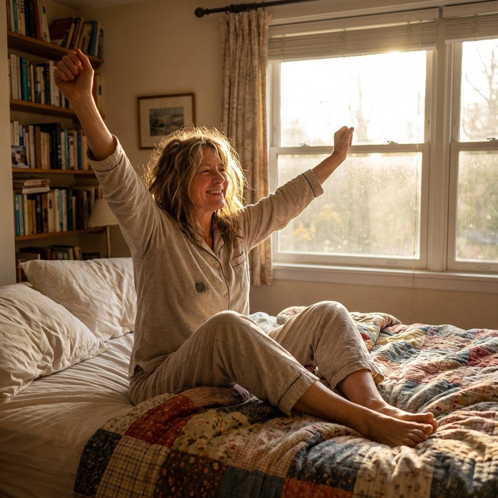 Mulher acordando disposta