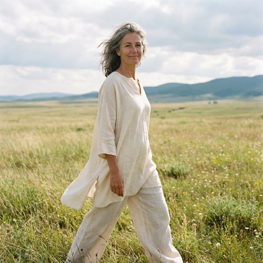 Mulher caminhando livre na natureza