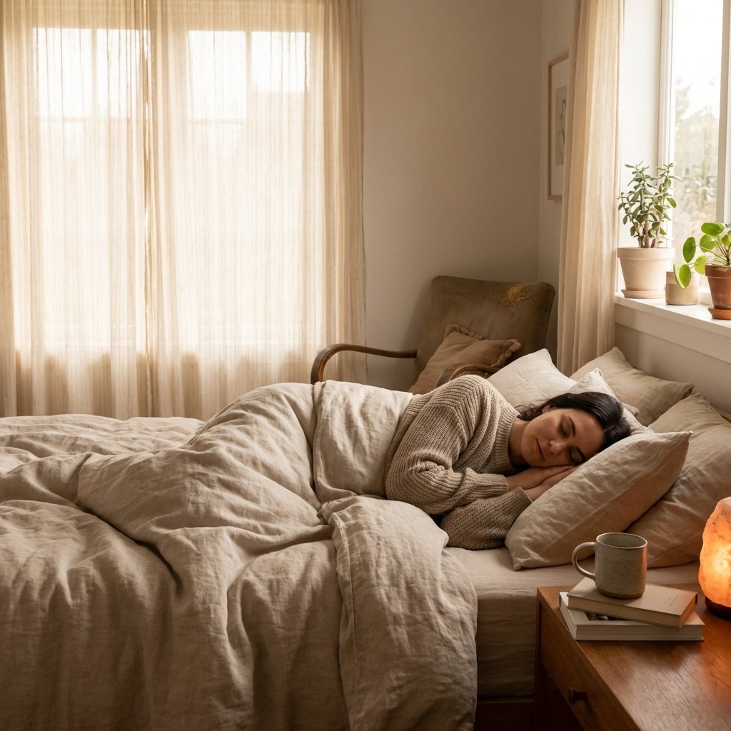 Mulher descansando em ambiente tranquilo